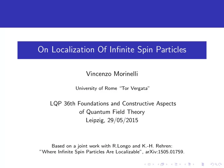 on localization of infinite spin particles