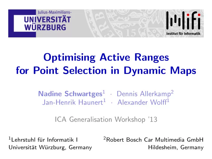optimising active ranges for point selection in dynamic