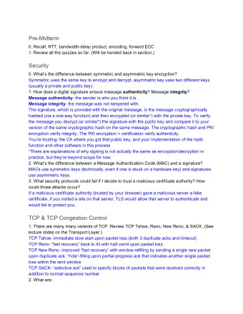 Pre-Midterm  0. Recall: RTT, bandwidth-delay product, encoding, forward ECC  1. Review all the