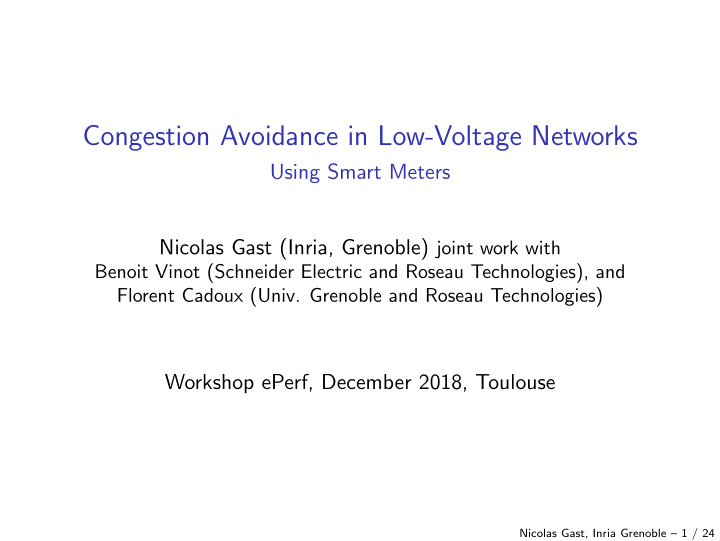 congestion avoidance in low voltage networks