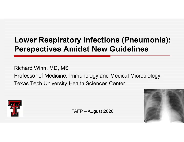lower respiratory infections pneumonia perspectives