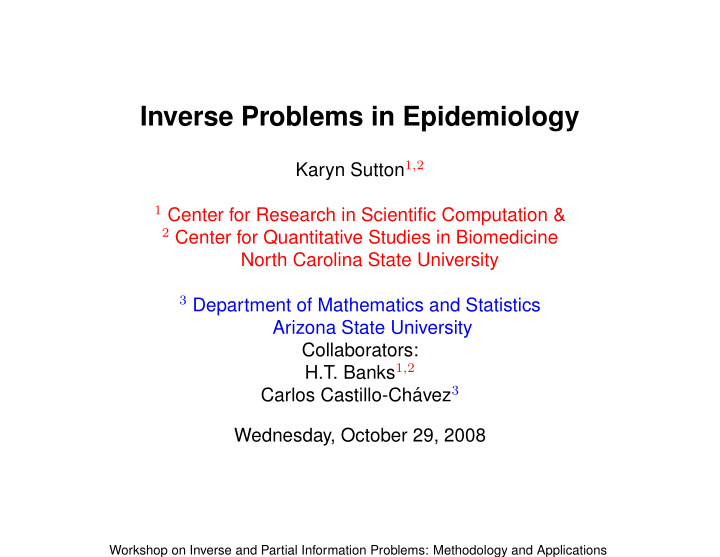 inverse problems in epidemiology
