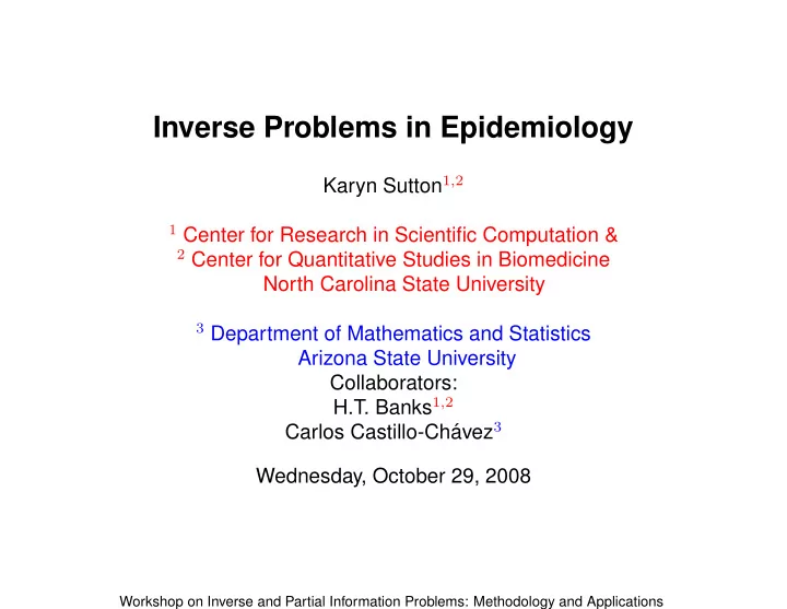 inverse problems in epidemiology