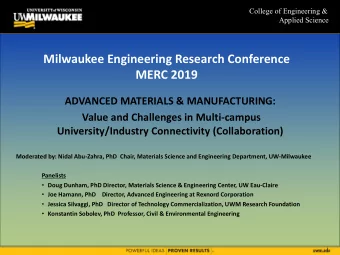 Milwaukee Engineering Research Conference  MERC 2019  ADVANCED MATERIALS &amp; MANUFACTURING: