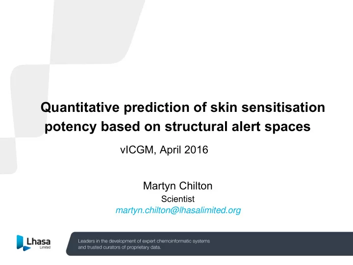 quantitative prediction of skin sensitisation potency