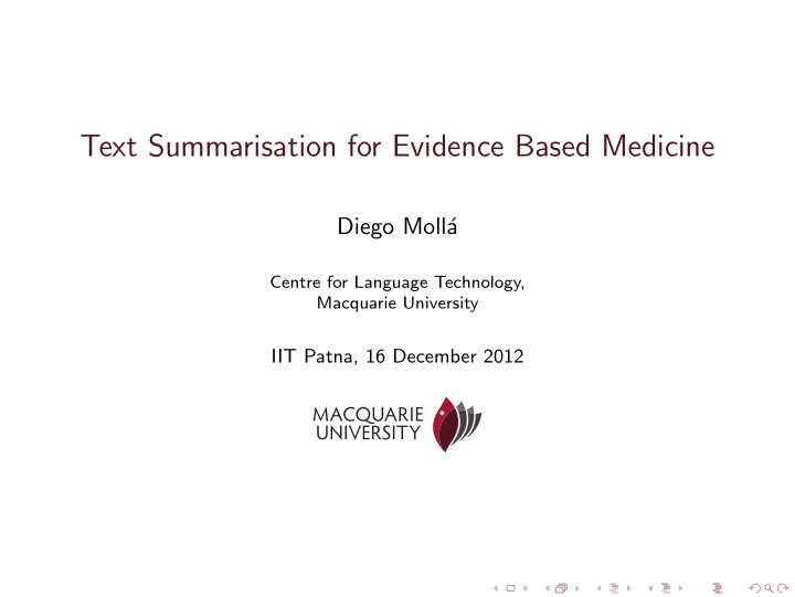 text summarisation for evidence based medicine