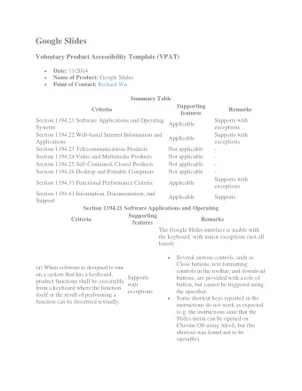 Google Slides  Voluntary Product Accessibility Template (VPAT)  Date: 11/2014  Name of