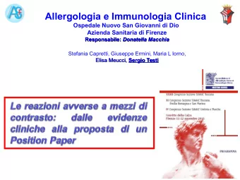 Allergologia e Immunologia Clinica  Ospedale Nuovo San Giovanni di Dio  Azienda Sanitaria di