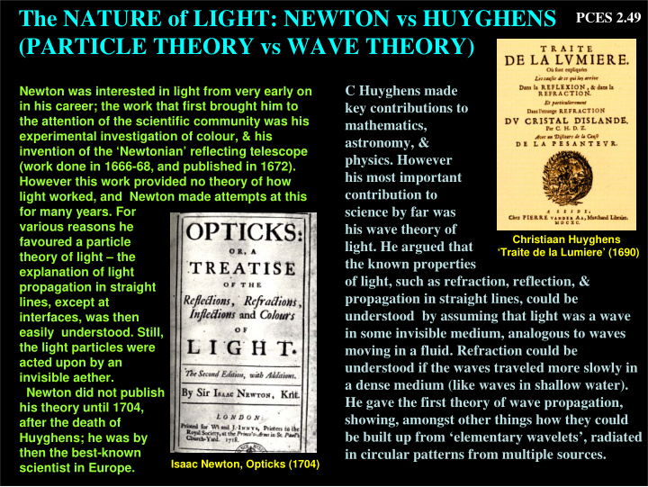 the nature of light newton vs huyghens