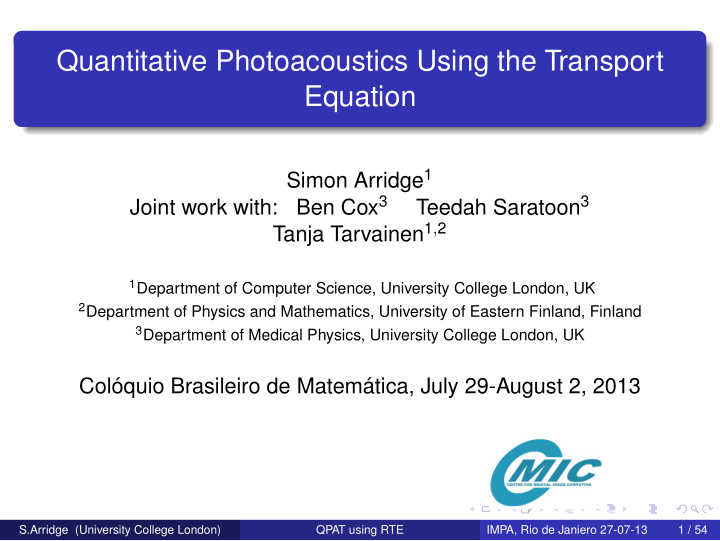 quantitative photoacoustics using the transport equation