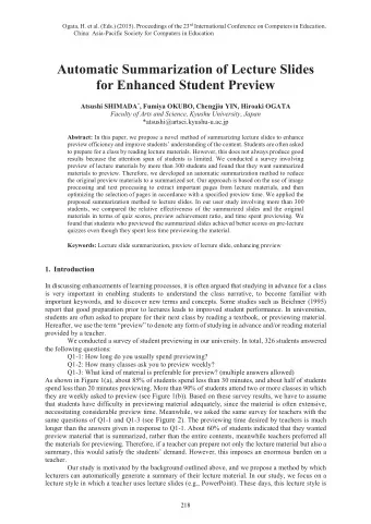 Automatic Summarization of Lecture Slides for Enhanced Student Preview Atsushi SHIMADA * , Fumiya