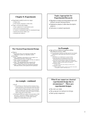 Chapter 8. Experiments  Chapter 8. Experiments  Experimental Research  Experimental Research