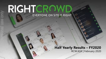 For personal use only  Half Yearly Results  FY2020  RCW:ASX | February 2020  Agenda  For