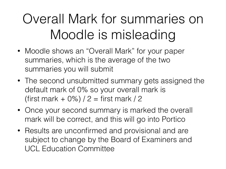 overall mark for summaries on moodle is misleading