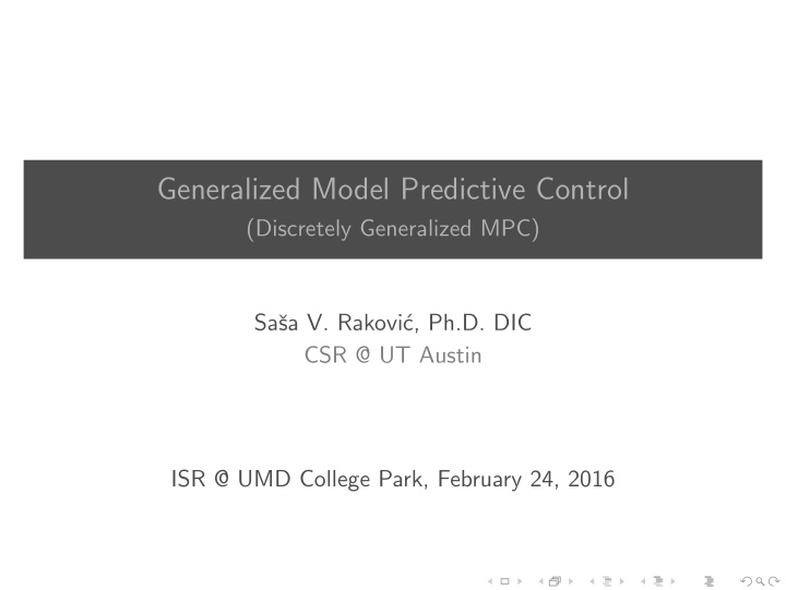 generalized model predictive control
