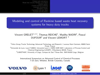 Modeling and control of Rankine based waste heat recovery  systems for heavy duty trucks Vincent