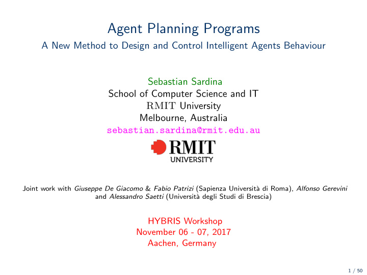 agent planning programs