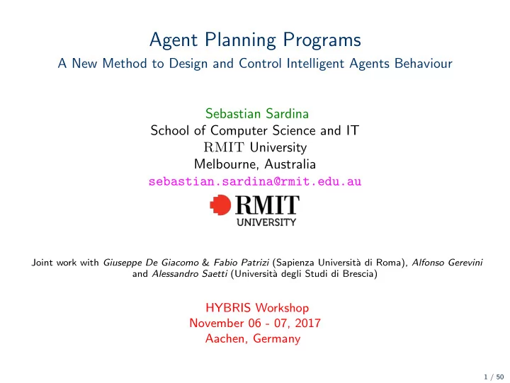agent planning programs