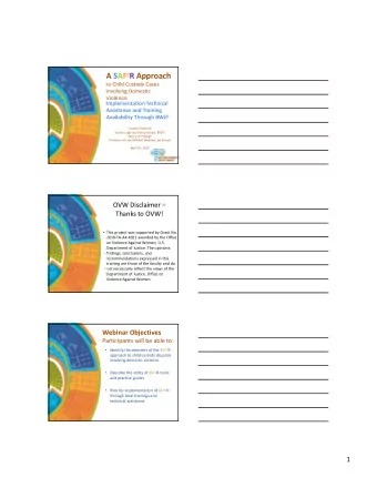 A SAF e R Approach  to Child Custody Cases  Involving Domestic  Violence:  Implementation Technical