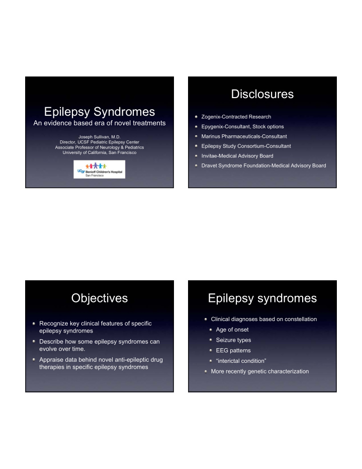 disclosures epilepsy syndromes