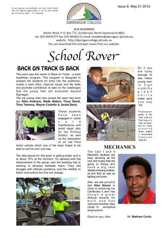 S chool Rove r BACK ON TRACK IS BACK  So if you  are lucky  This term saw the return of Back on