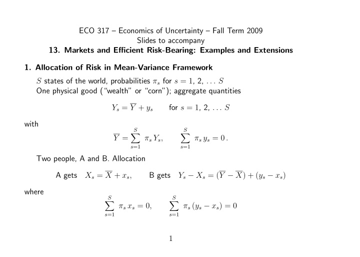 eco 317 economics of uncertainty fall term 2009 slides to