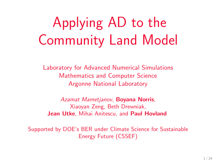 applying ad to the community land model