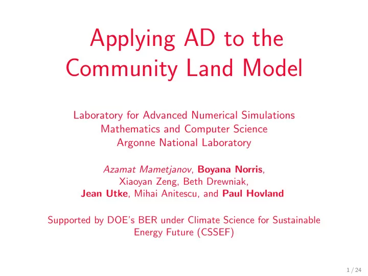 applying ad to the community land model