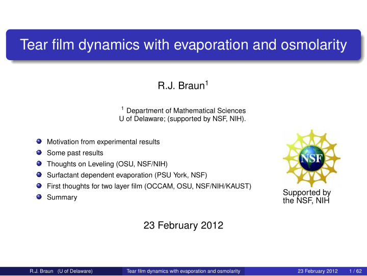 tear film dynamics with evaporation and osmolarity