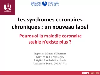 chroniques : un nouveau label  Pourquoi la maladie coronaire  stable n'existe plus ?  Stphane