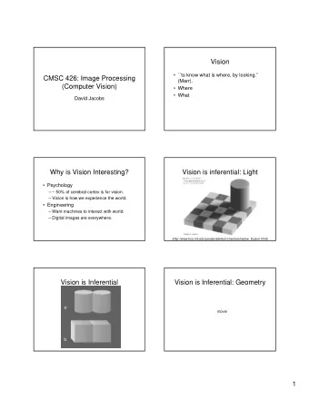 Vision  ``to know what is where, by looking.  CMSC 426: Image Processing  (Marr).