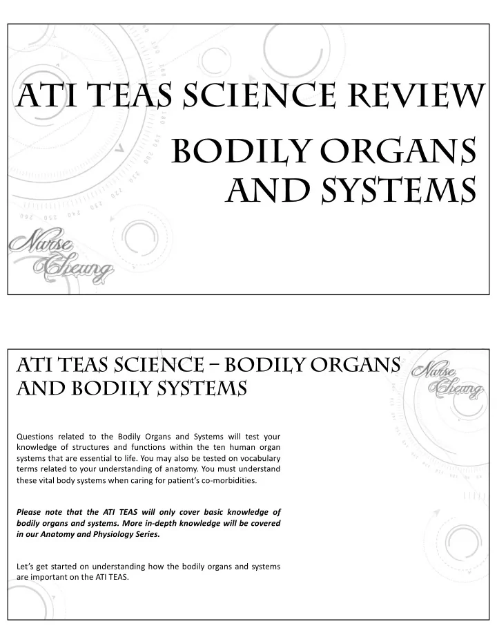 bodily organs and systems