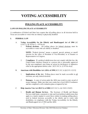VOTING ACCESSIBILITY  POLLING PLACE ACCESSIBILITY LAWS ON POLLING PLACE ACCESSIBILITY  A
