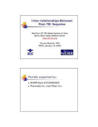 I nter-relationships Between  Post-TBI  Sequelae  Northern CA TBI Model System of Care  Santa Clara