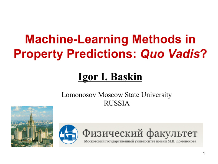 machine learning methods in property predictions quo vadis