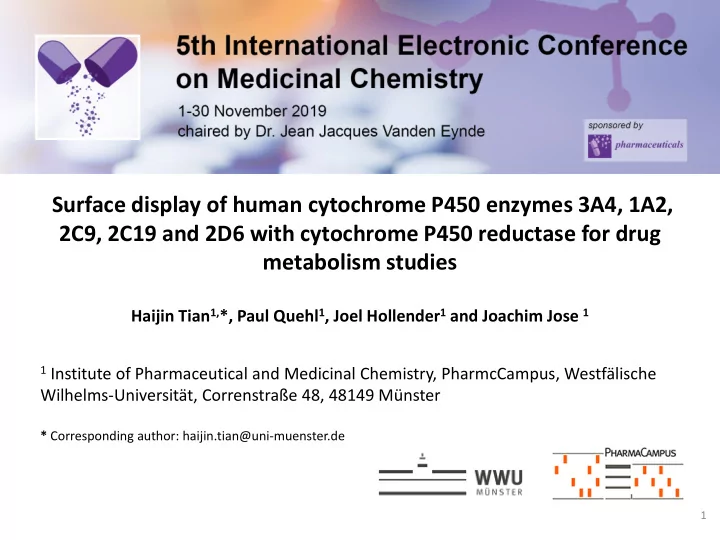 surface display of human cytochrome p450 enzymes 3a4 1a2