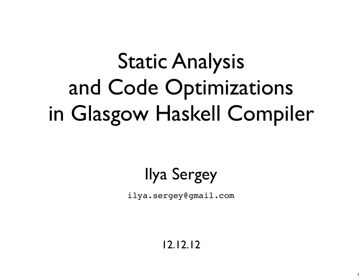 static analysis and code optimizations in glasgow haskell