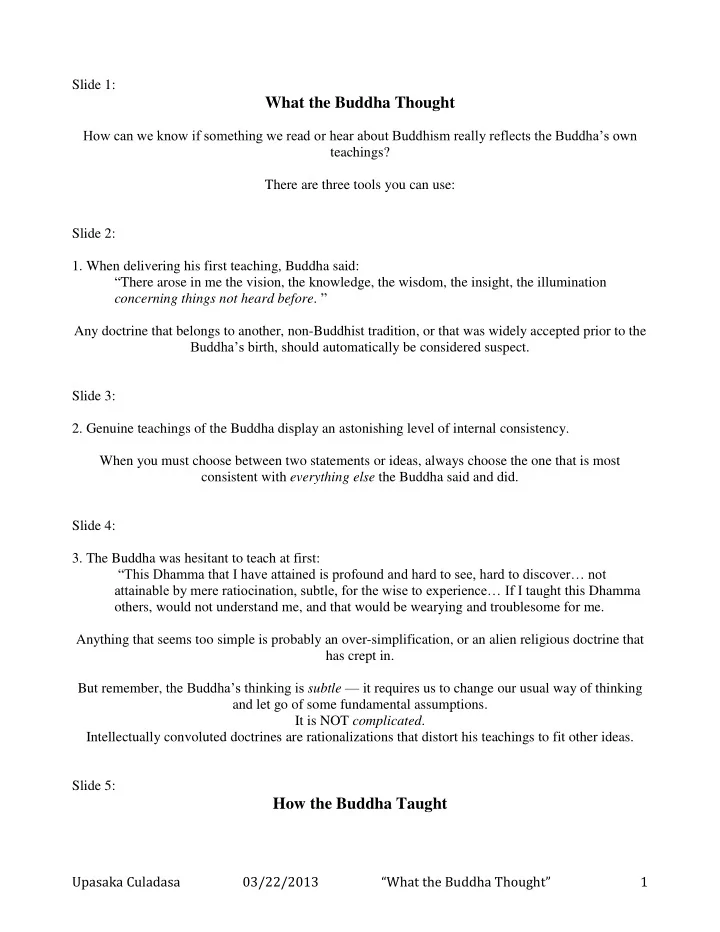 what the buddha thought