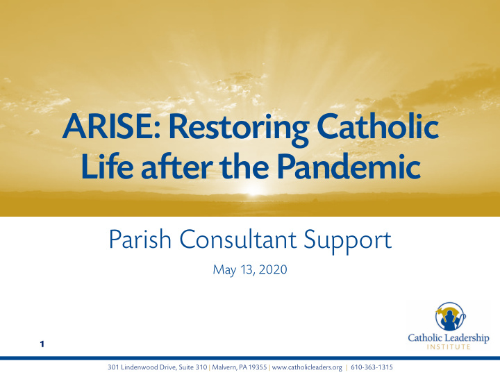 arise restoring catholic life after the pandemic