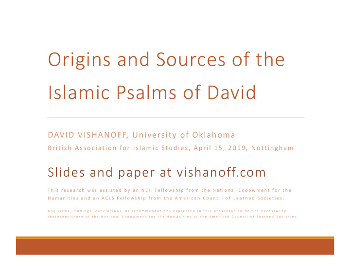 origins and sources of the islamic psalms of david