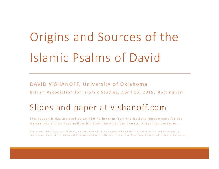 origins and sources of the islamic psalms of david