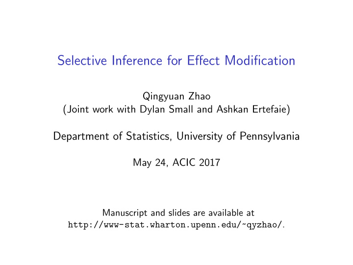 selective inference for effect modification