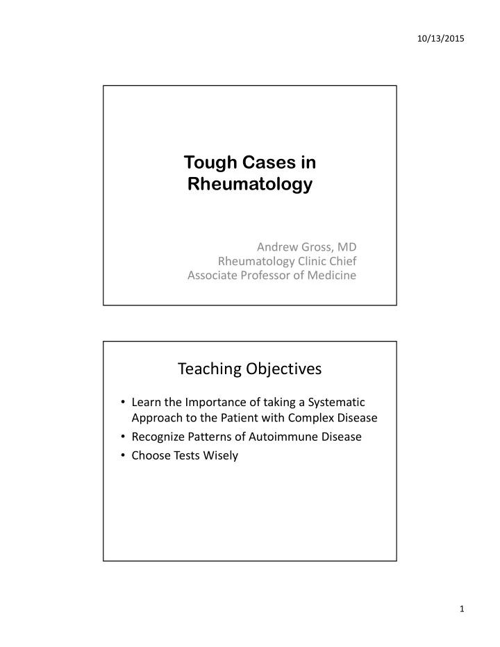tough cases in rheumatology