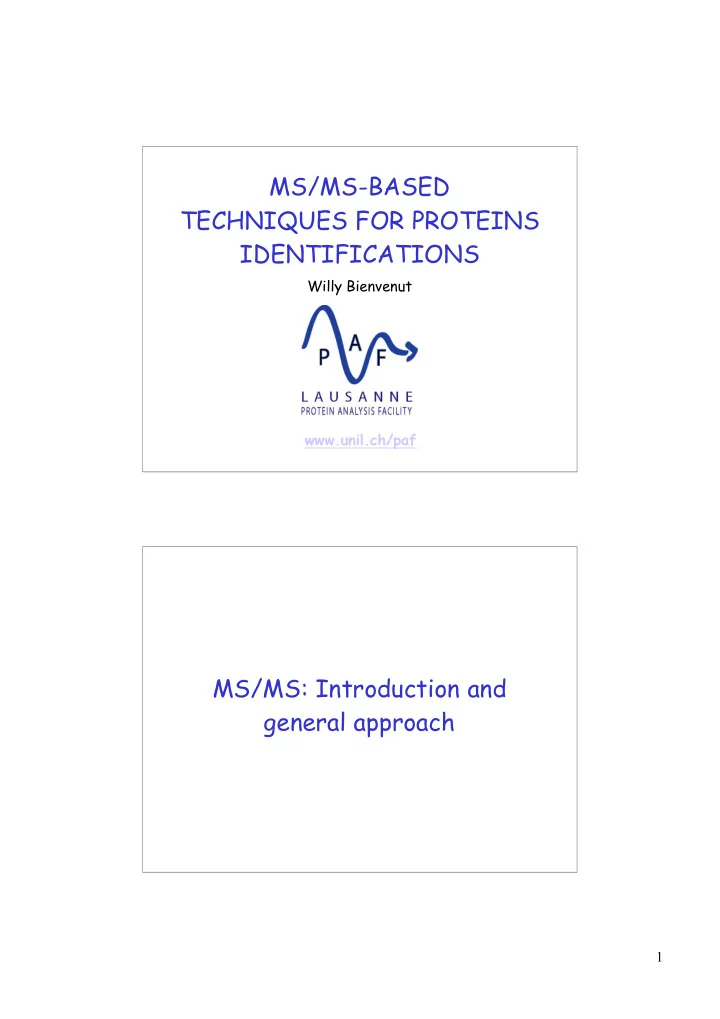 ms ms based techniques for proteins identifications