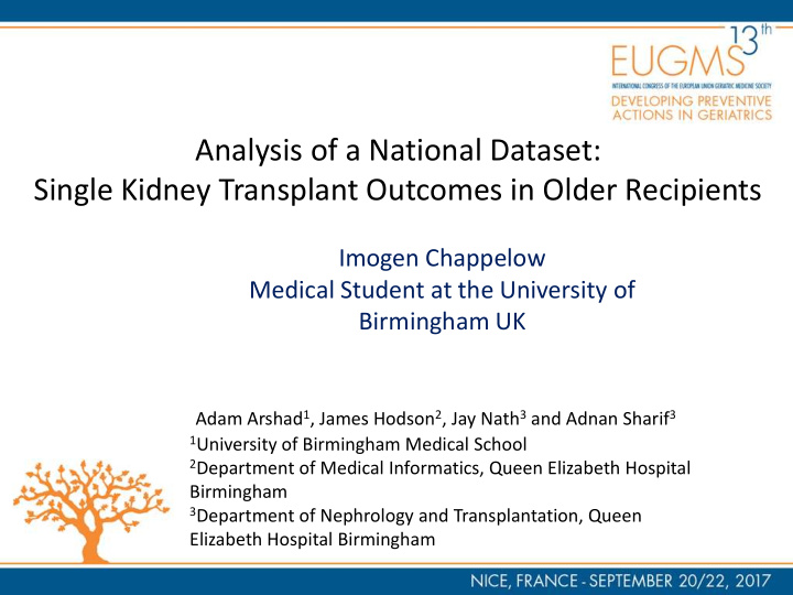 analysis of a national dataset single kidney transplant