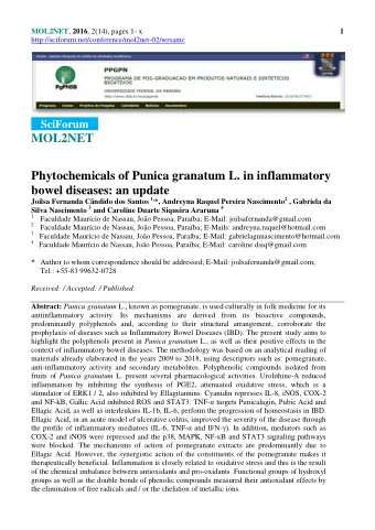MOL2NET  Phytochemicals of Punica granatum L. in inflammatory  bowel diseases: an update Joilsa