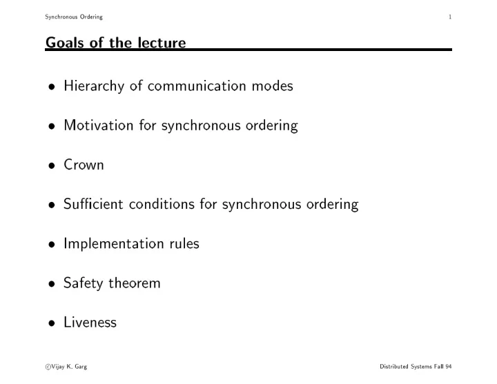 synchronous ordering 1 goals of the lecture hiera rchy of