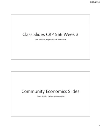Class Slides CRP 566 Week 3 Firm location, regional trade evaluation Community Economics Slides
