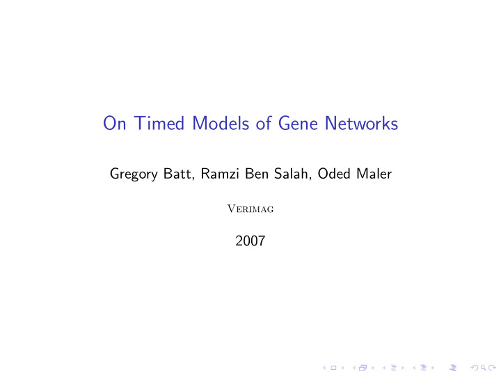 on timed models of gene networks