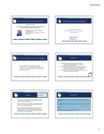 12/14/2018  COPE  WEBINAR SERIES FOR HEALTH PROFESSIONALS  FINDING SLIDES FOR TODAYS WEBINAR